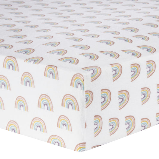Pastel Rainbow Deluxe Flannel Fitted Crib Sheet - corner view