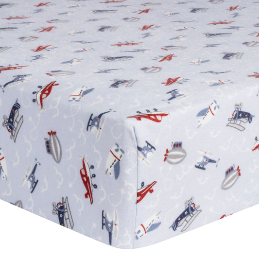 Sky Traveler Deluxe Flannel Fitted Crib Sheet - corner view