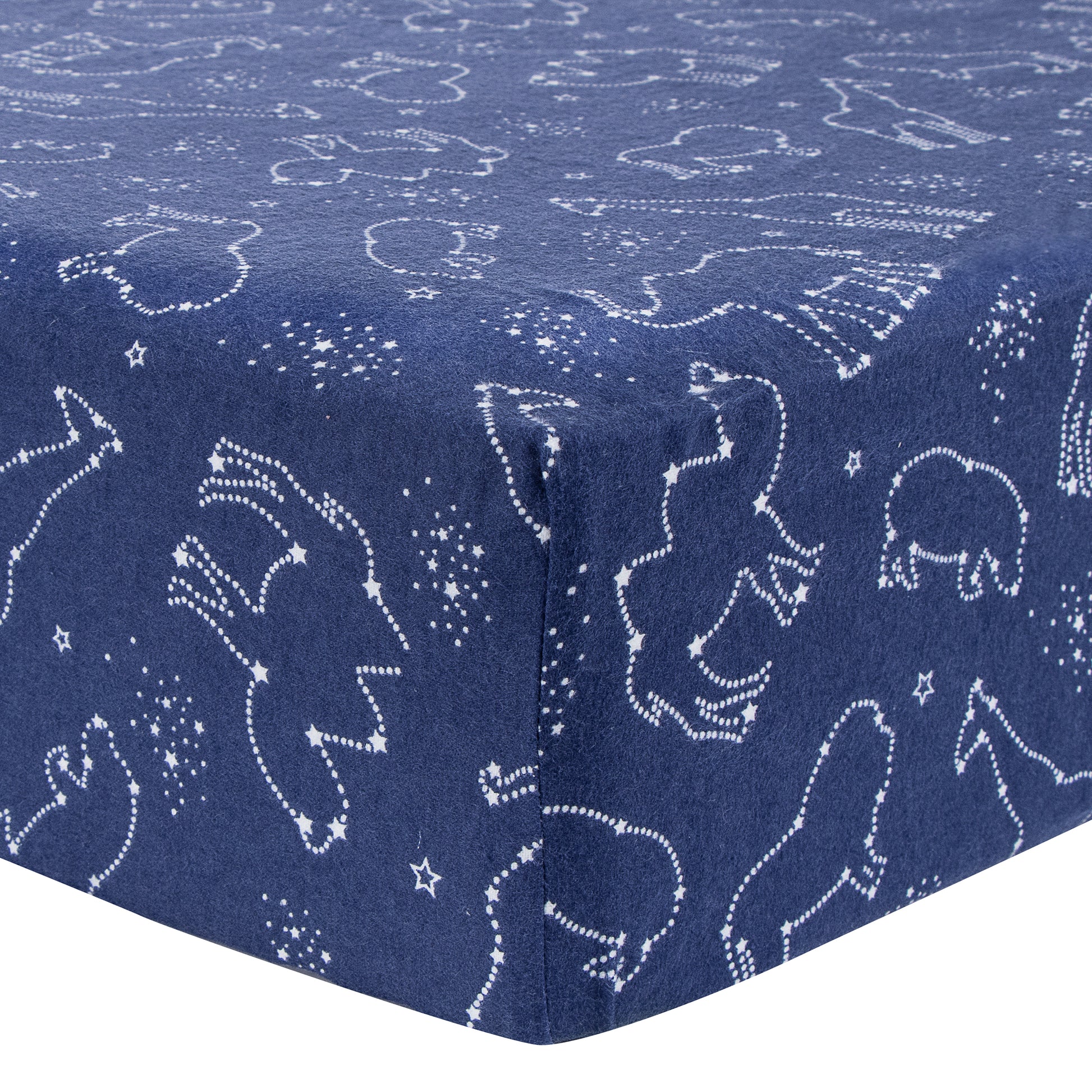 Starry Safari Deluxe Flannel Fitted Crib Sheet - Corner View