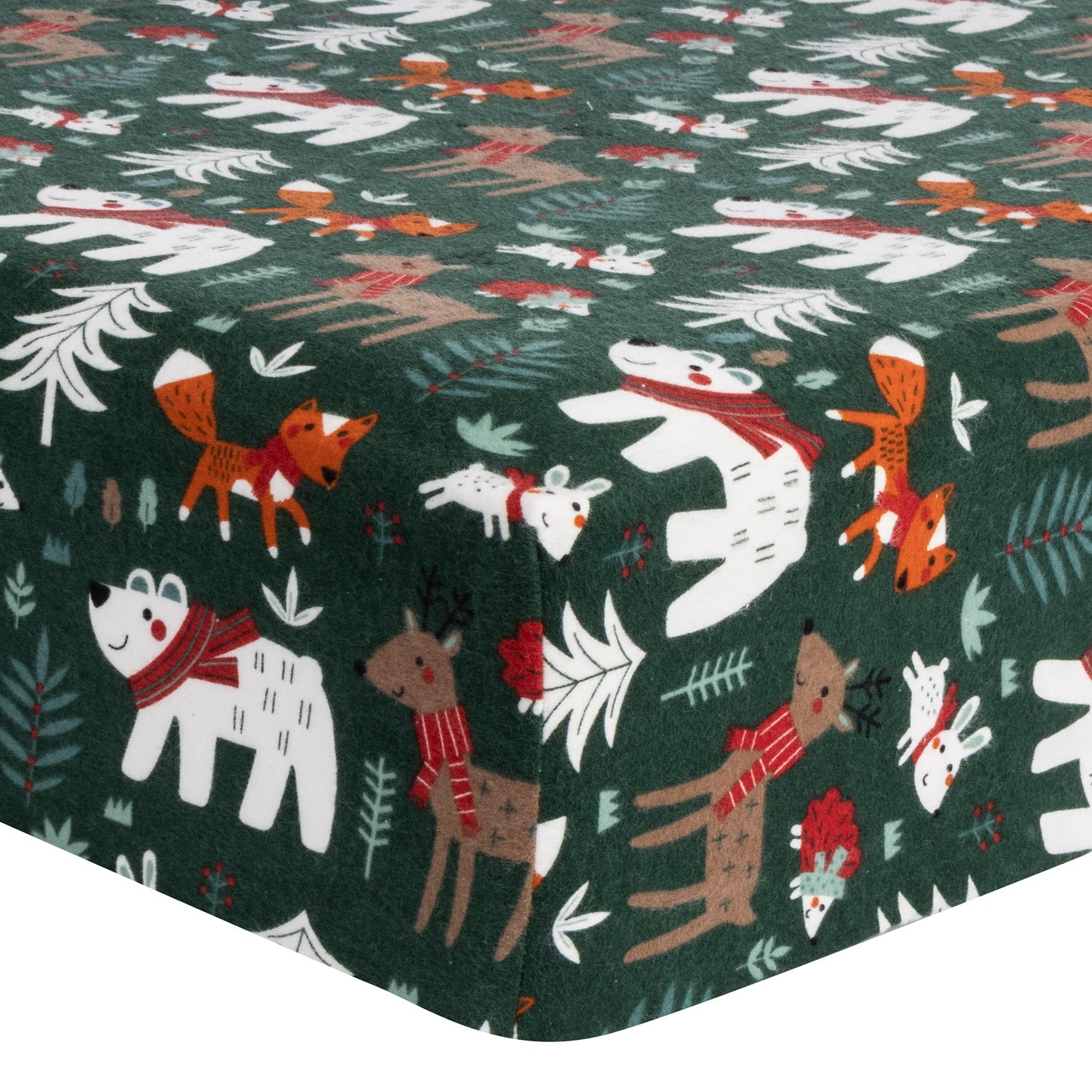 Festive Forest Deluxe Flannel Fitted Crib Sheet - corner view