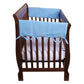 CribWrap® Wide 2 Short Blue Fleece Rail Covers on wood crib