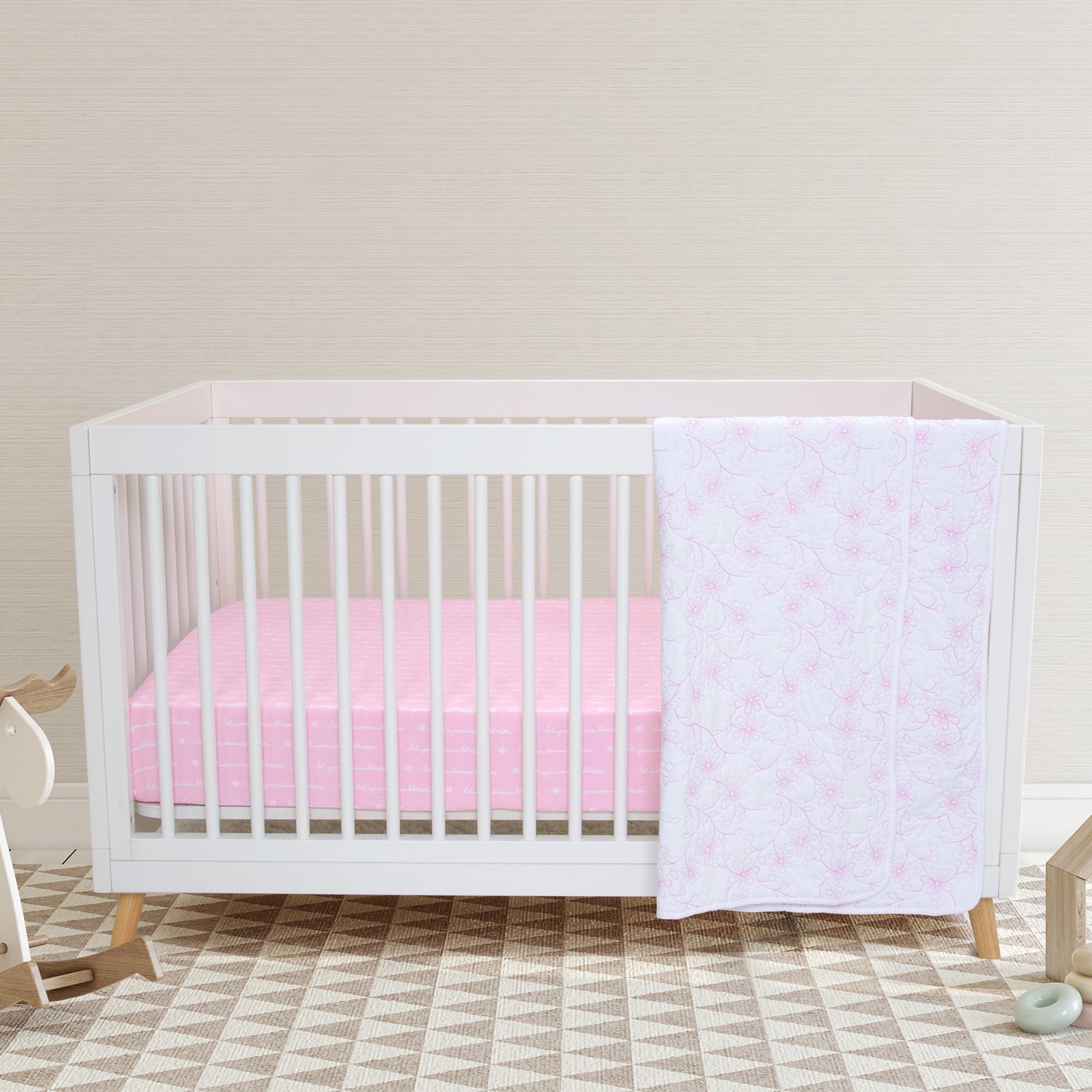 Pink Floral Crib Bedding Set With Quilt & One Crib Sheet