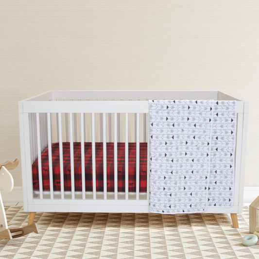 Lumberjack Crib Bedding Set with Quilt on Crib and One of the skirts in the crib