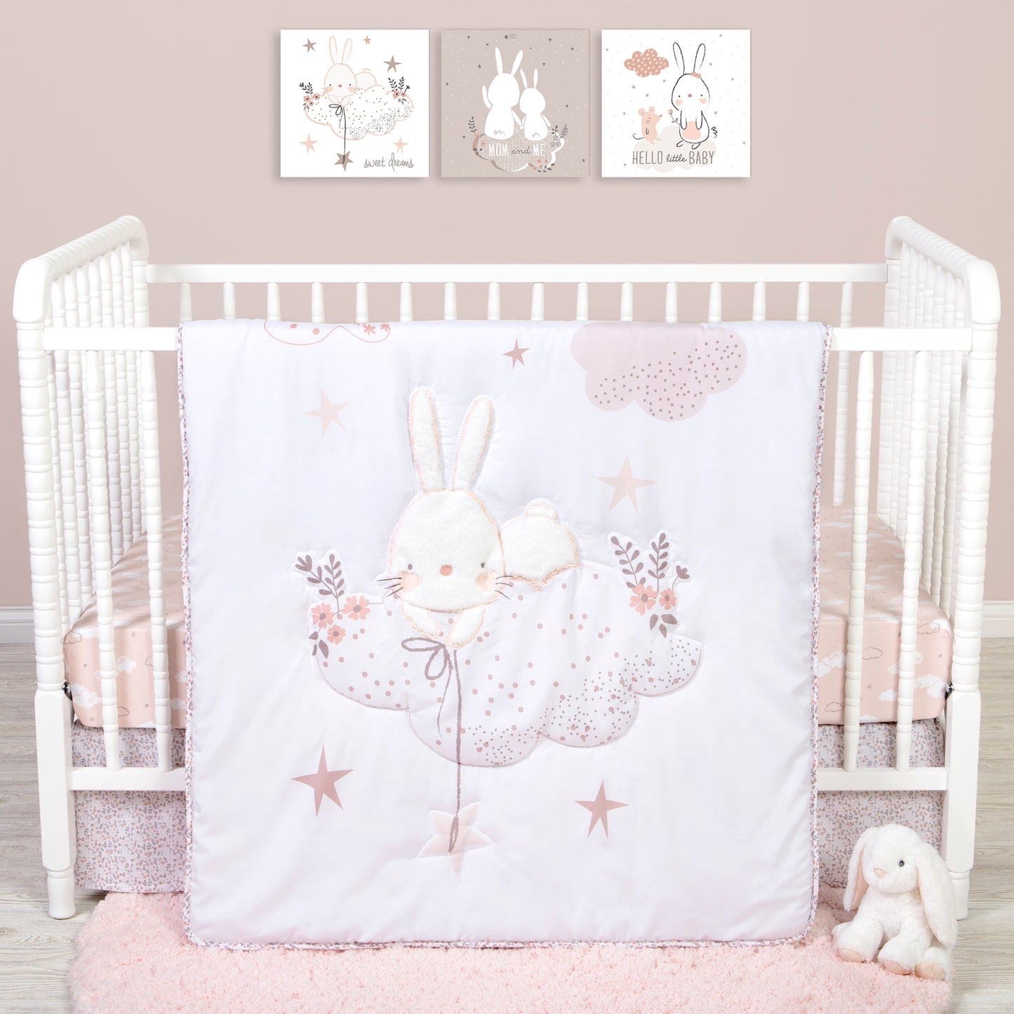 Sammy and Lou Cottontail Cloud 4 Piece Crib Bedding Set in stylized room