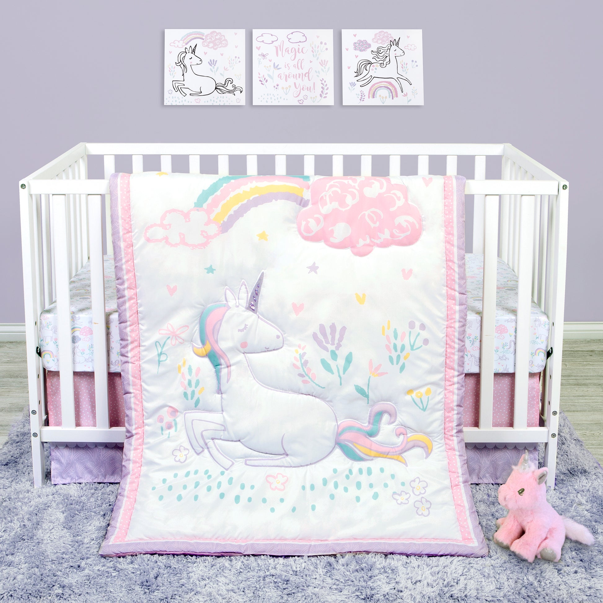 Sweet Unicorn 4 Piece Crib Bedding Set by Sammy & Lou® in a stylized room