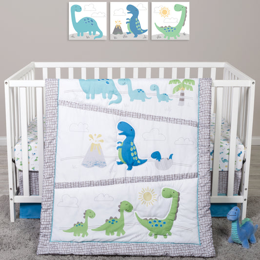 Sammy and Lou Dinosaur Pals 4 Piece Crib Bedding in stylized room