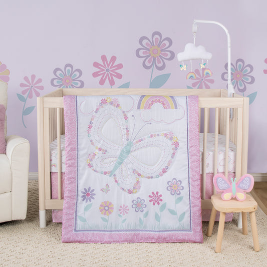Floral Butterfly 4 Piece Crib Bedding Set in a stylized room