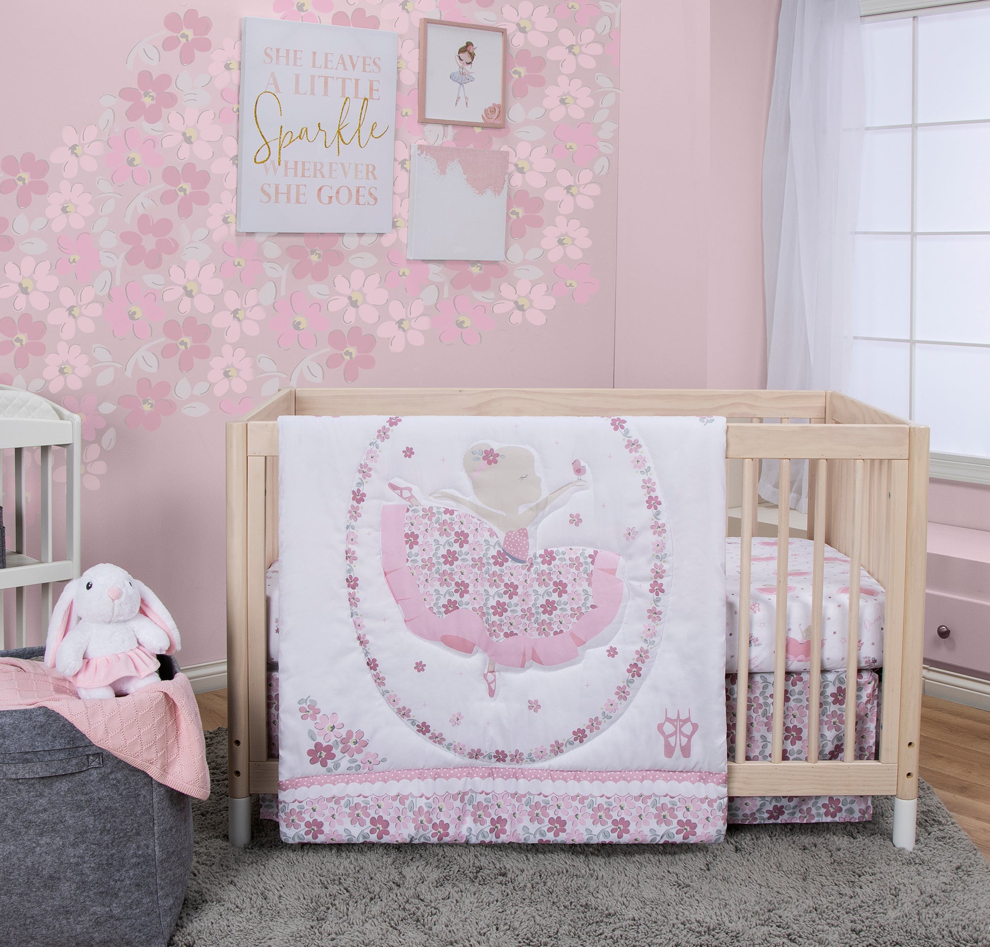 Blooming Ballet 4 Piece Crib Bedding Set - stylized in room by Sammy and Lou