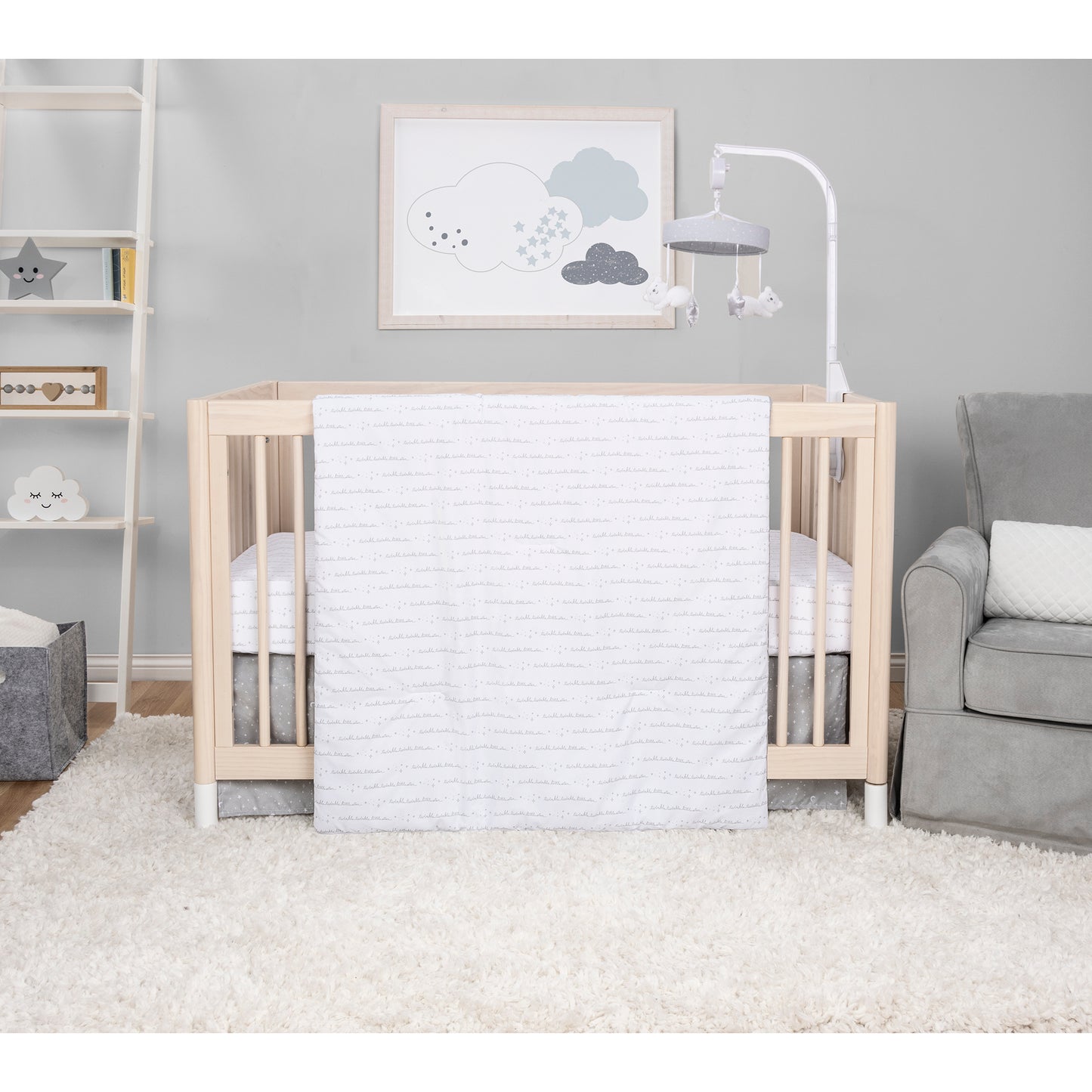 Twinkle Stars 3 Piece Crib Bedding Set by Sammy & Lou® - Stylized in a bedroom